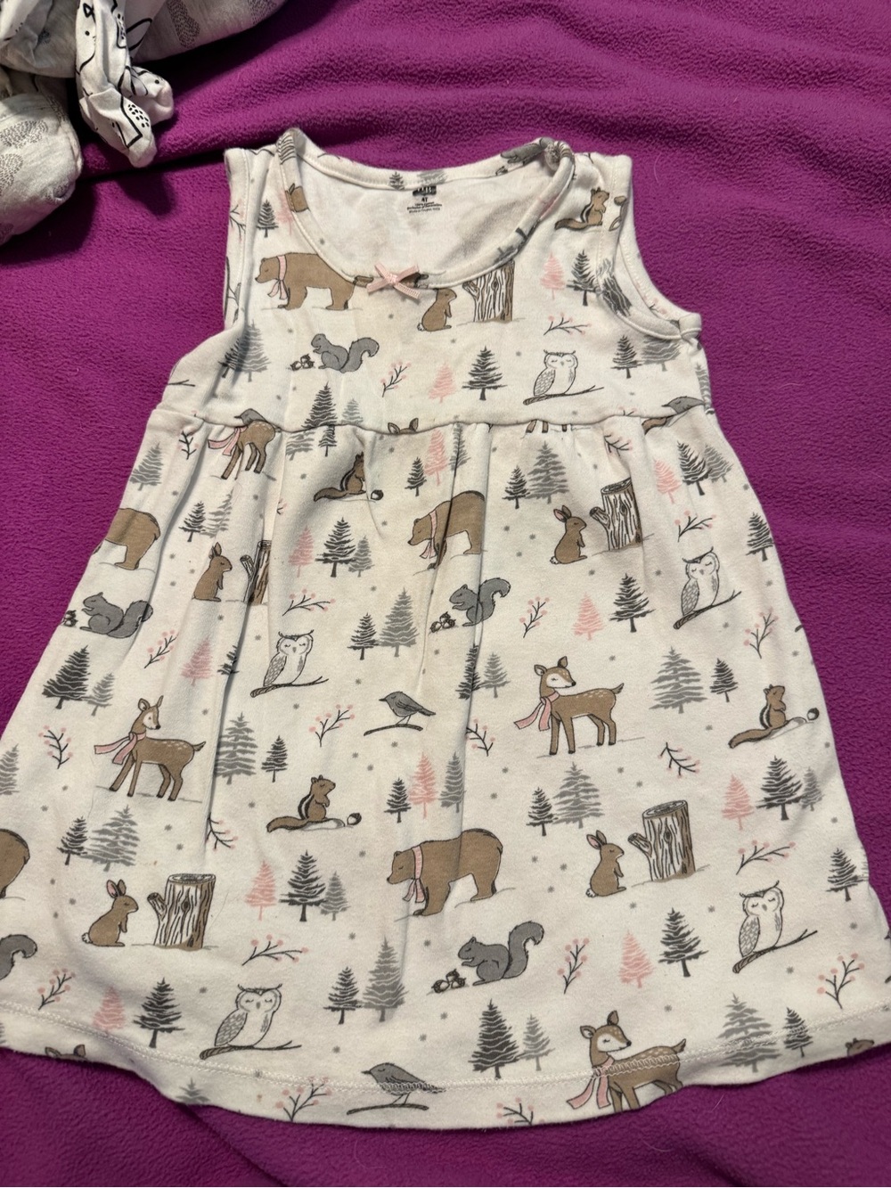 Girls Forest Animal Sleeveless Dress - Pink, Brown, Gray